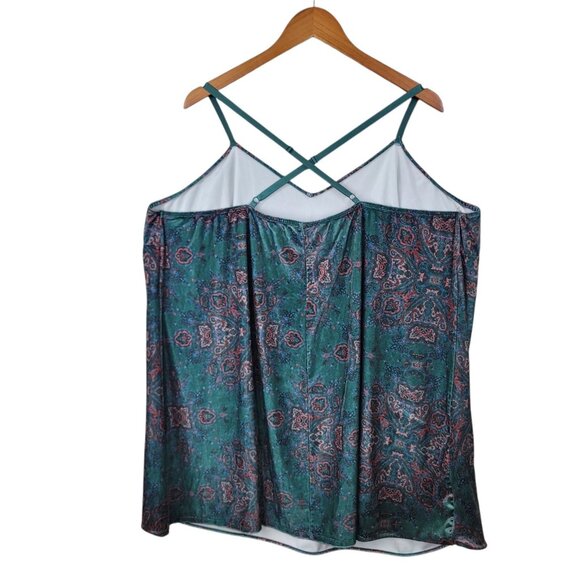 Cacique Babydoll Chemise Lingerie 26/28 Green Pink Floral Velvet Mini Dress Sexy - Picture 4 of 6